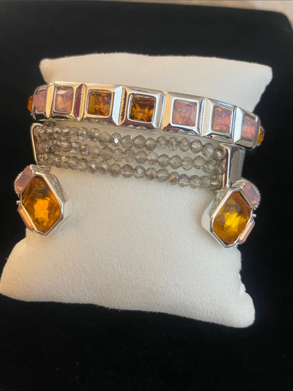 BOMB PARTY BP Silver-Tone Bracelet with Amber and Pink Stones. NWOT!